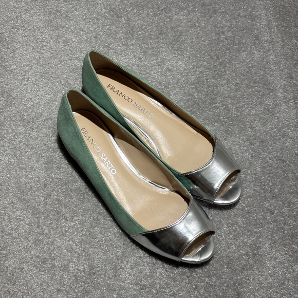 Franco Sarto mint green suede and silver peep toe ballet flats worn once - Picture 1 of 7